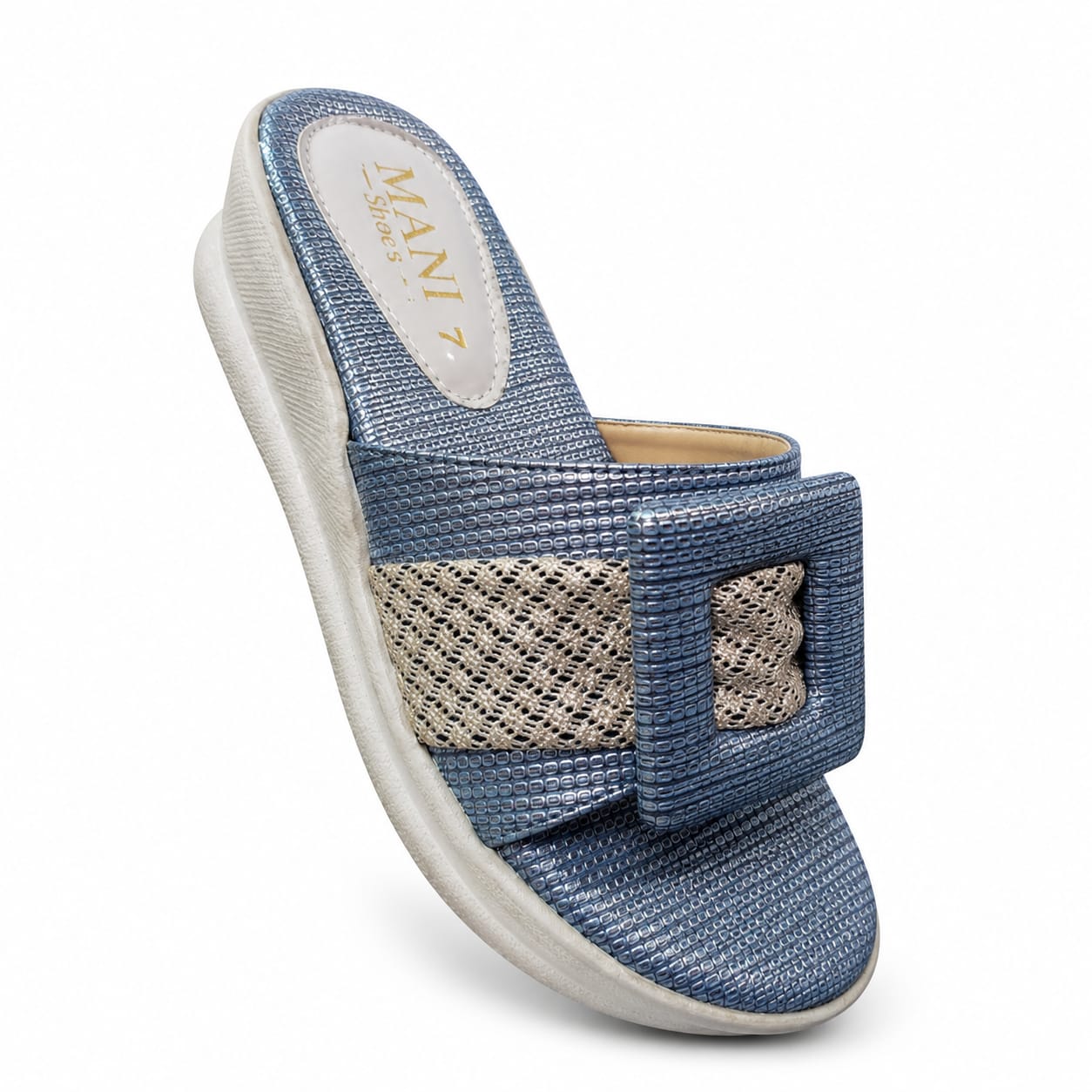 blue wedge sandel